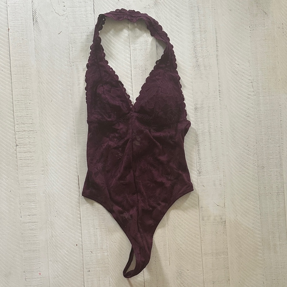 PINK Victoria's Secret Deep Burgundy Lace Bodysuit